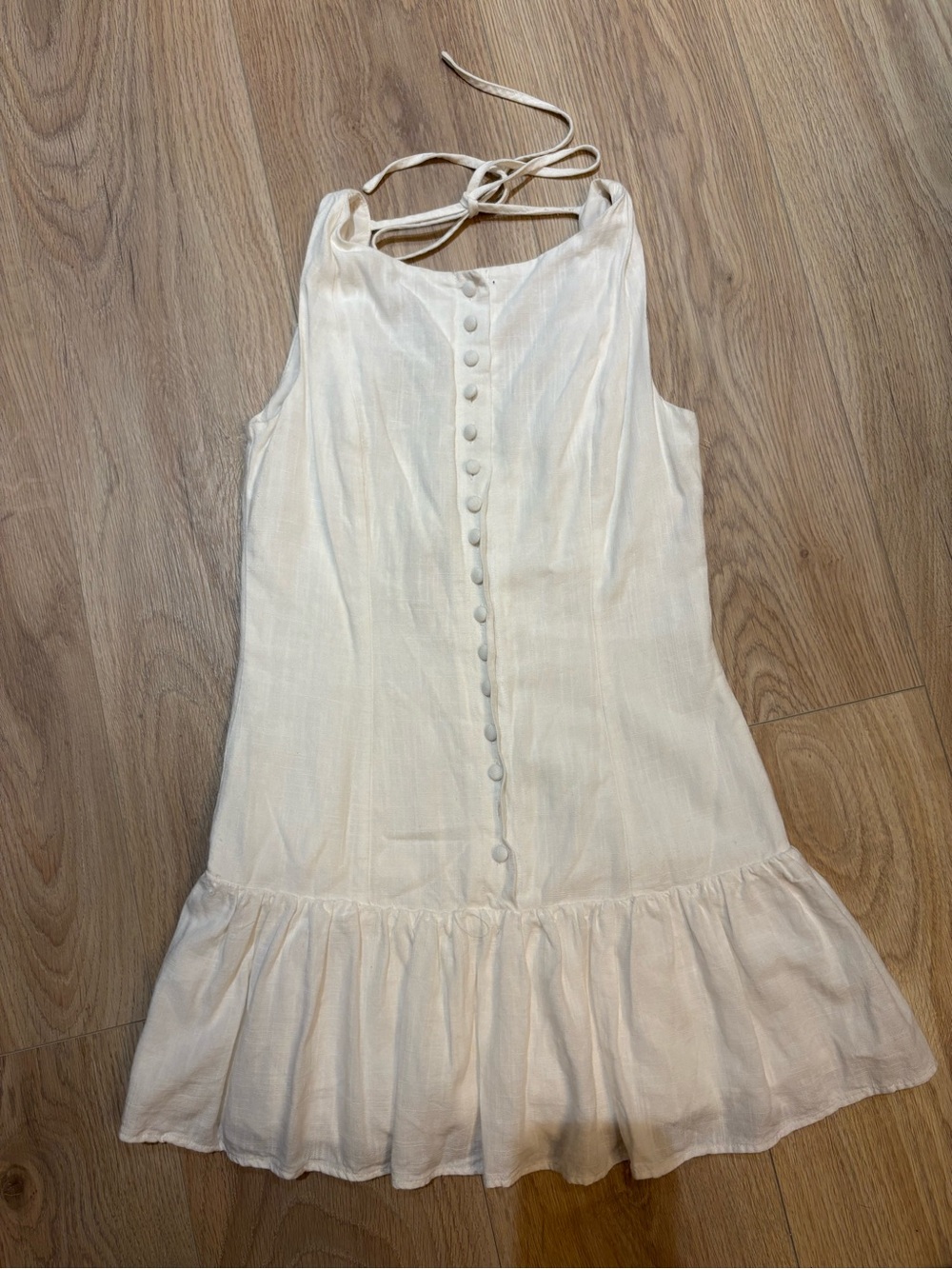 Peppermayo Cream Halter Mini Dress with Button-Front